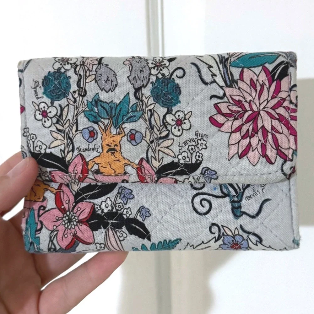 Harry Potter Vera Bradley Herbology Quilted Trifold Wallet Gray Floral Botanical